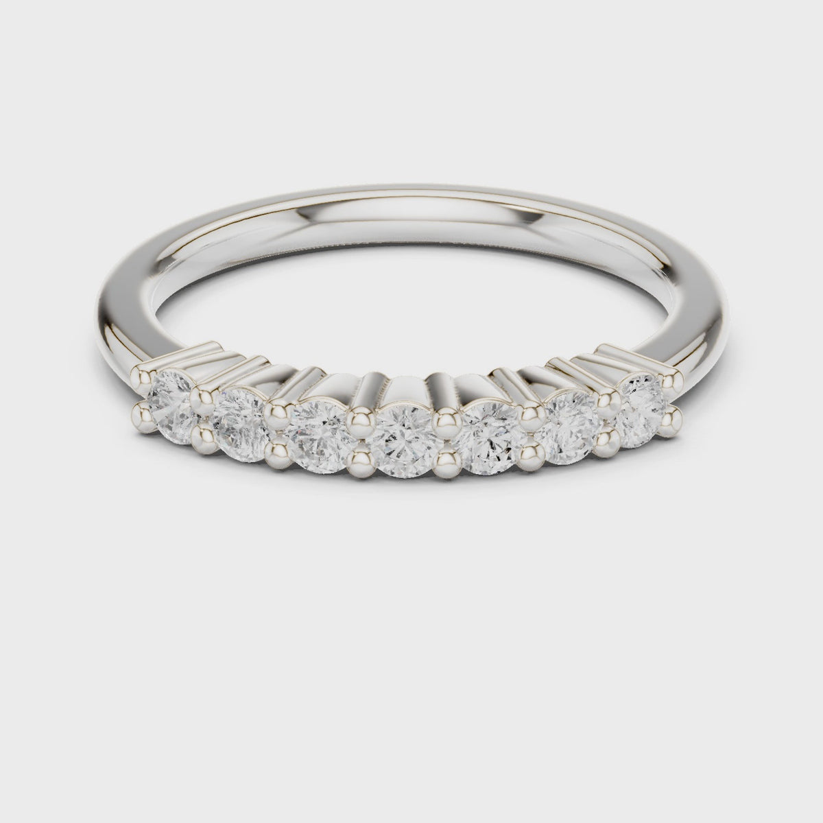 Round lab-grown diamond seven stone band in white gold, 360 degree video