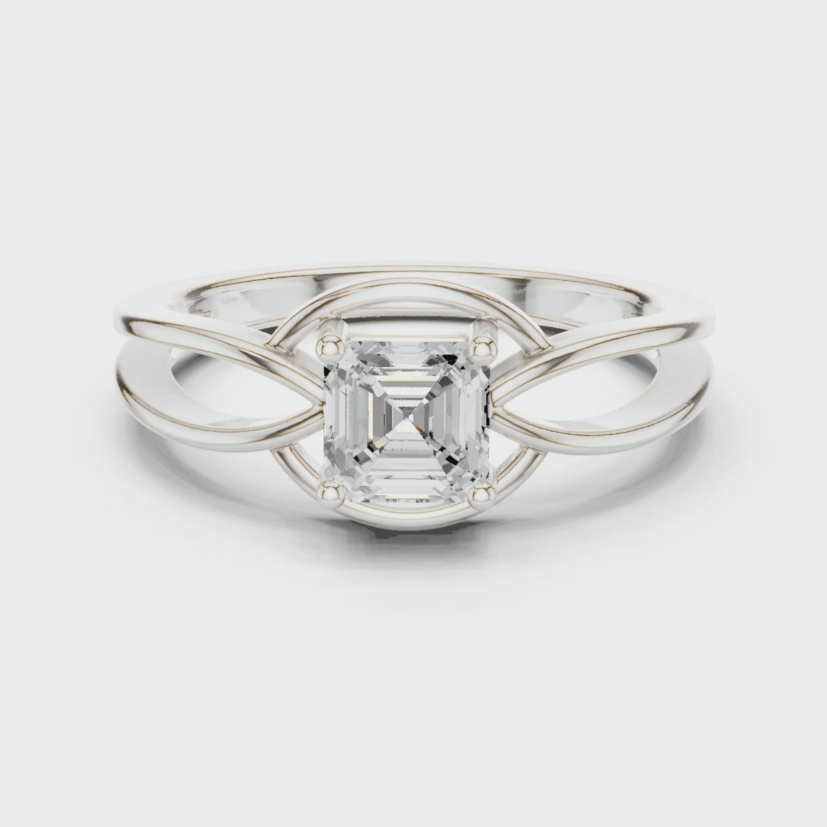 Square emerald-cut lab-grown diamond solitaire engagement ring in white gold, 360 degree video