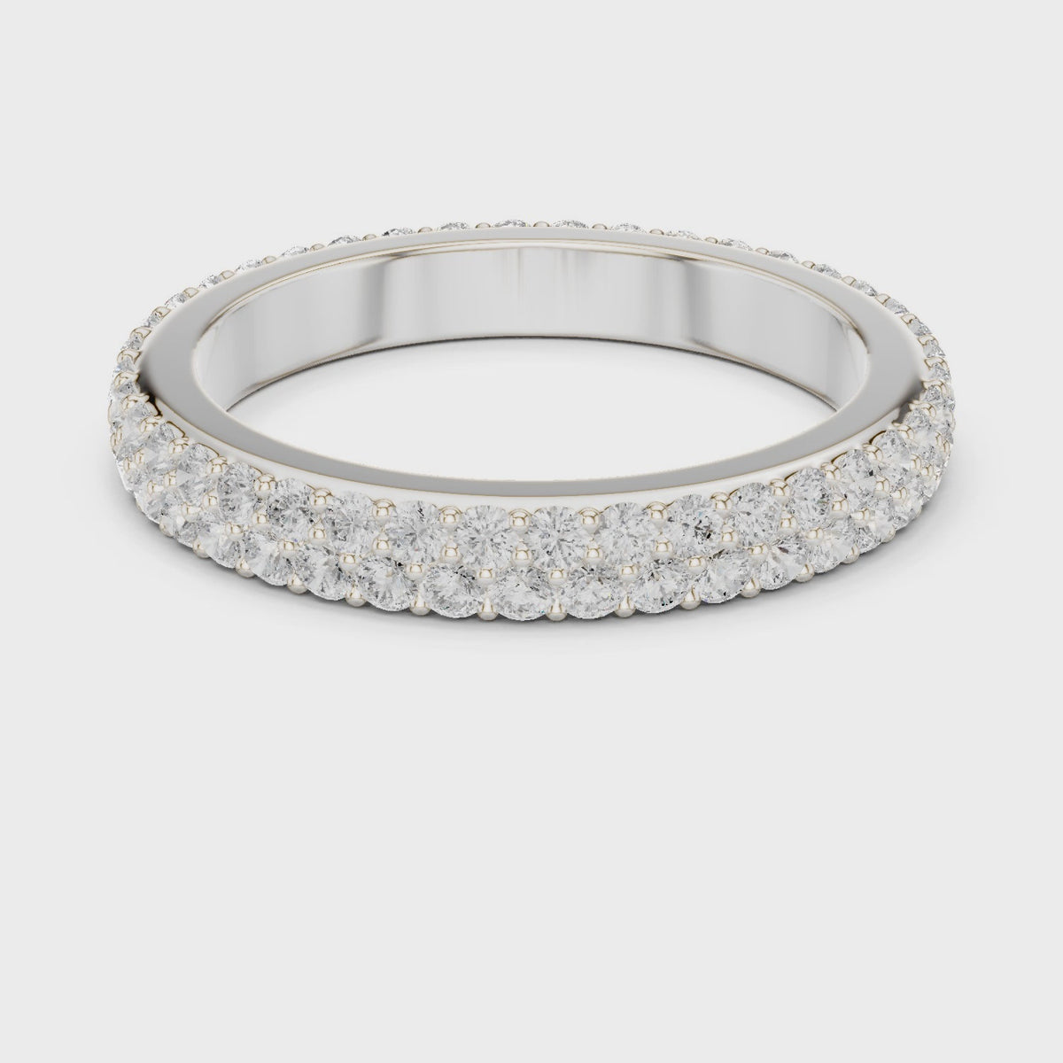 Round lab-grown diamond double row eternity band in white gold, 360 degree video