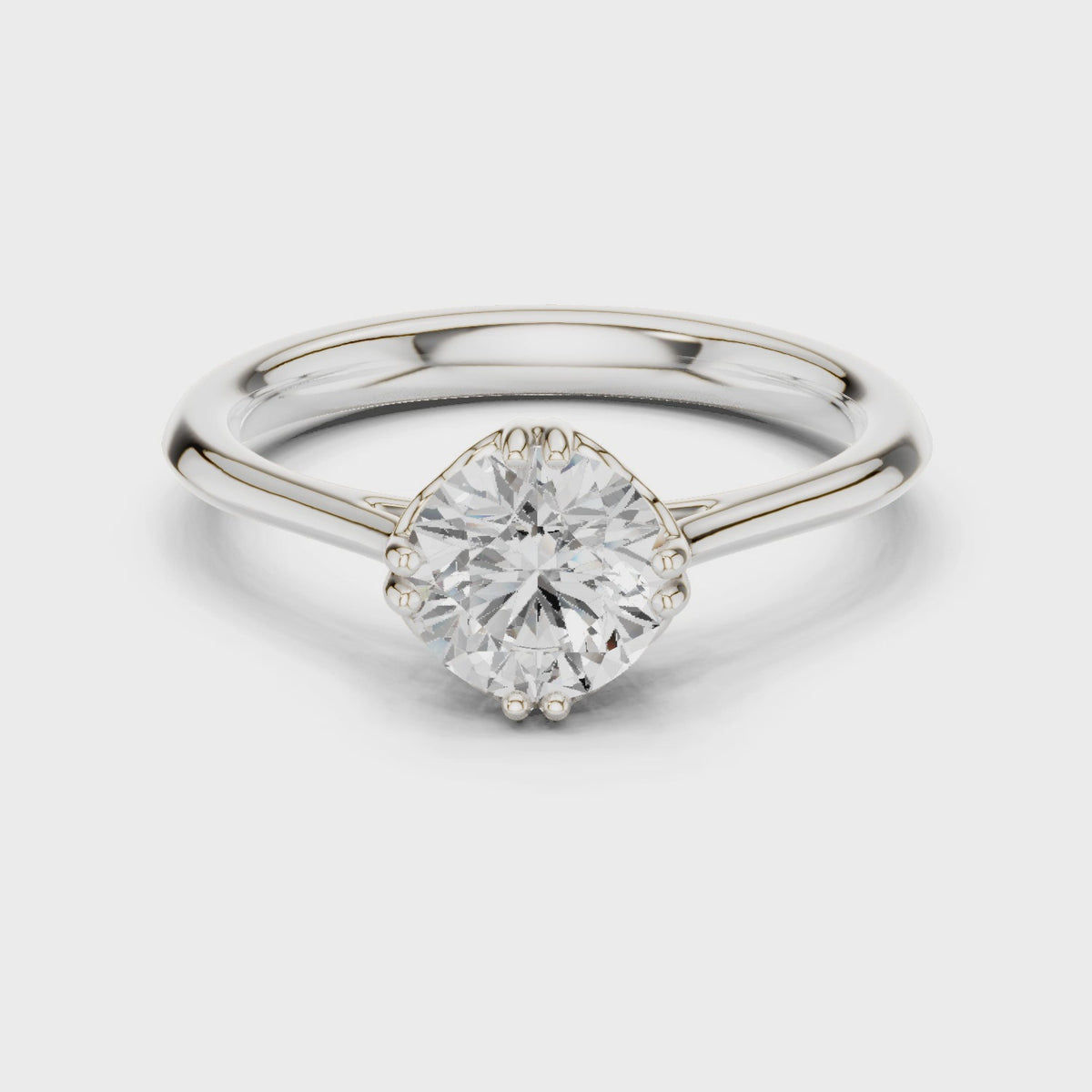 Round lab-grown diamond solitaire ring in white gold, 360 degree video