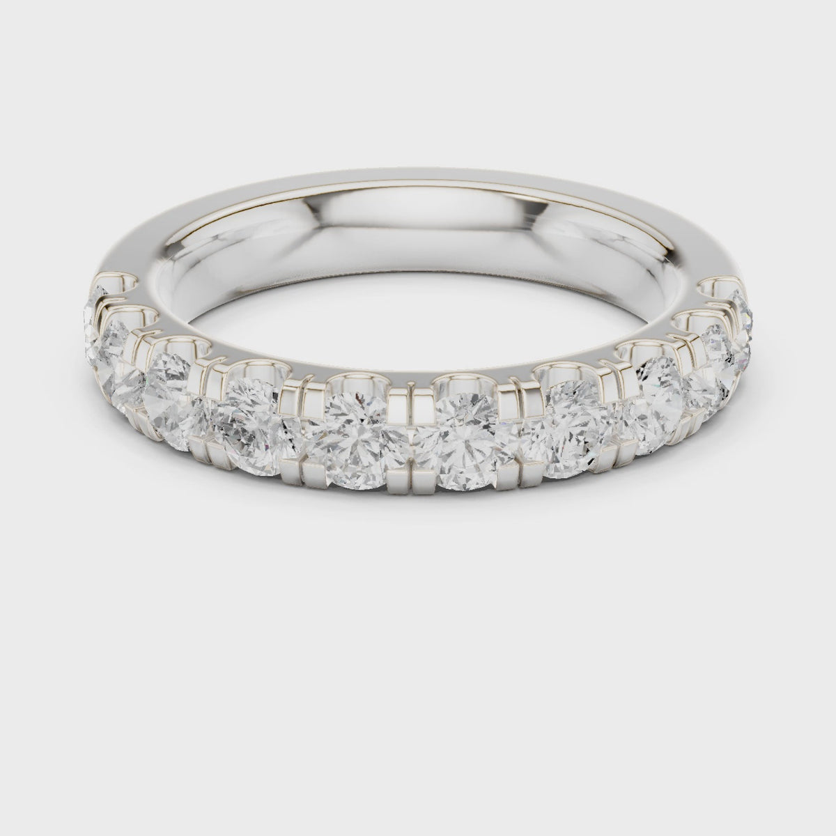 Round lab-grown diamond half eternity band in white gold, 360 degree video