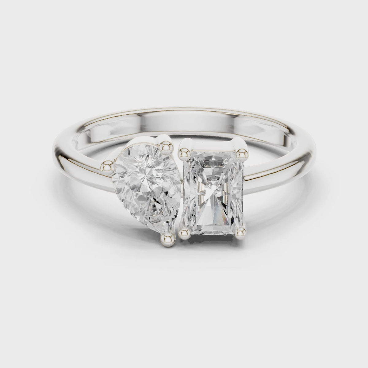 Radiant-cut and pear lab-grown diamond toi et moi ring in white gold, 360 degree video