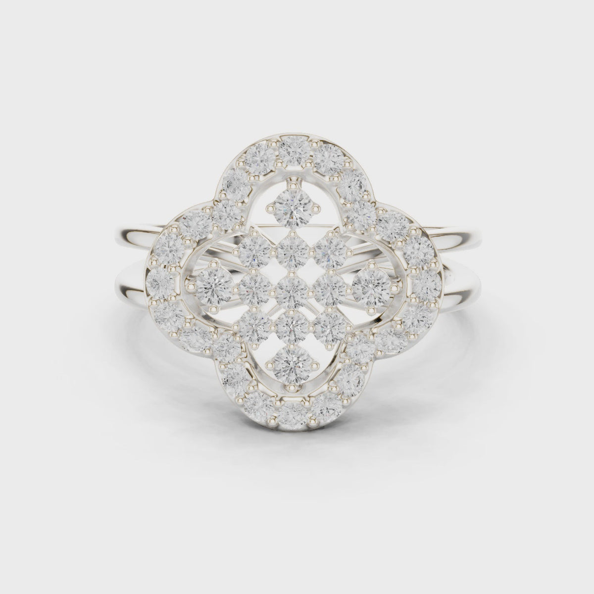 Round lab-grown diamond cluster ring in white gold, 360 degree video