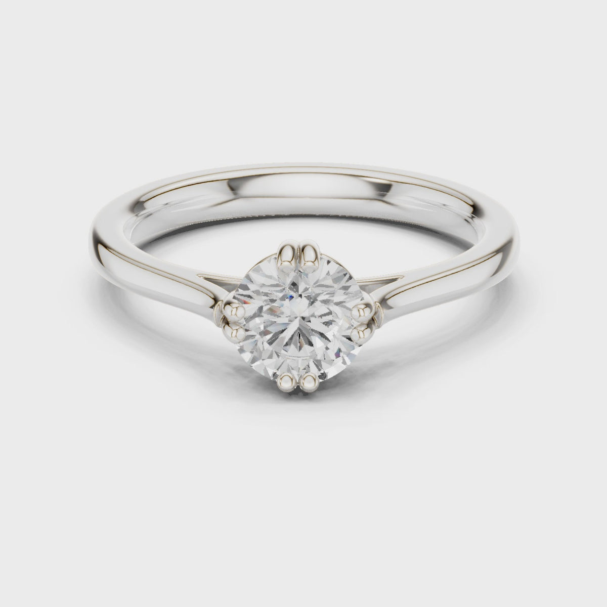 Round lab-grown diamond solitaire engagement ring in white gold, 360 degree video