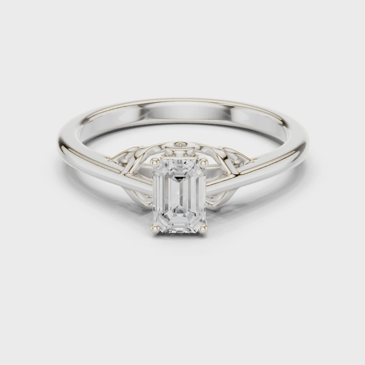 Emerald-cut lab-grown diamond solitaire engagement ring in white gold, 360 degree video