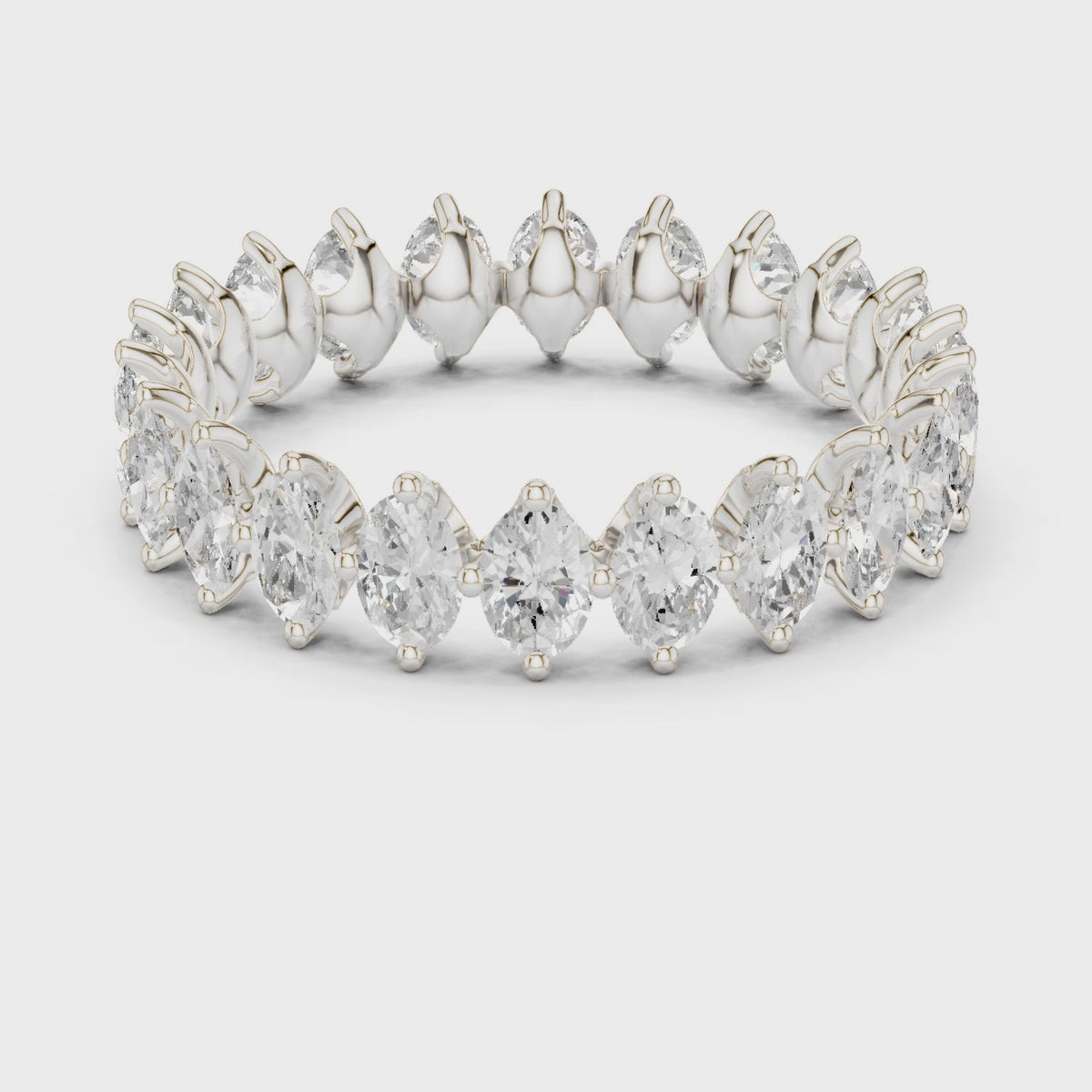 Oval lab-grown diamond eternity band in white gold, 360 degree video