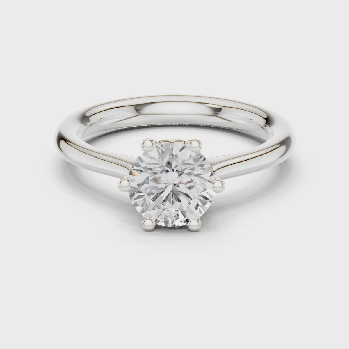Round lab-grown diamond solitaire engagement ring in white gold, 360 degree video