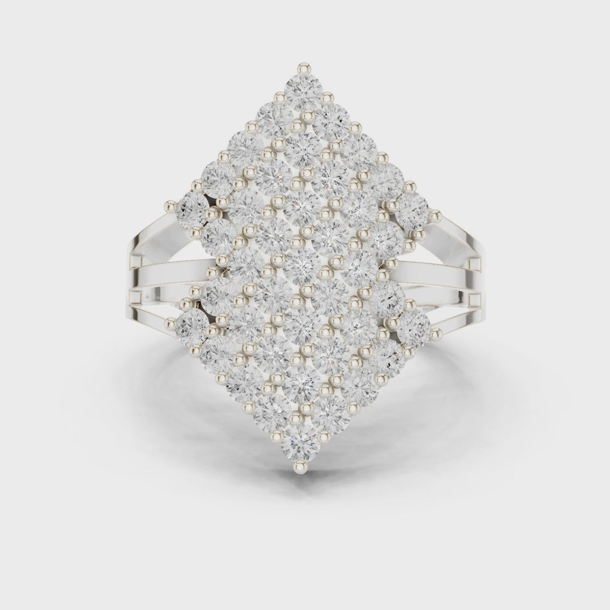 Round lab-grown diamond chevron pavé ring in white gold, 360 degree video