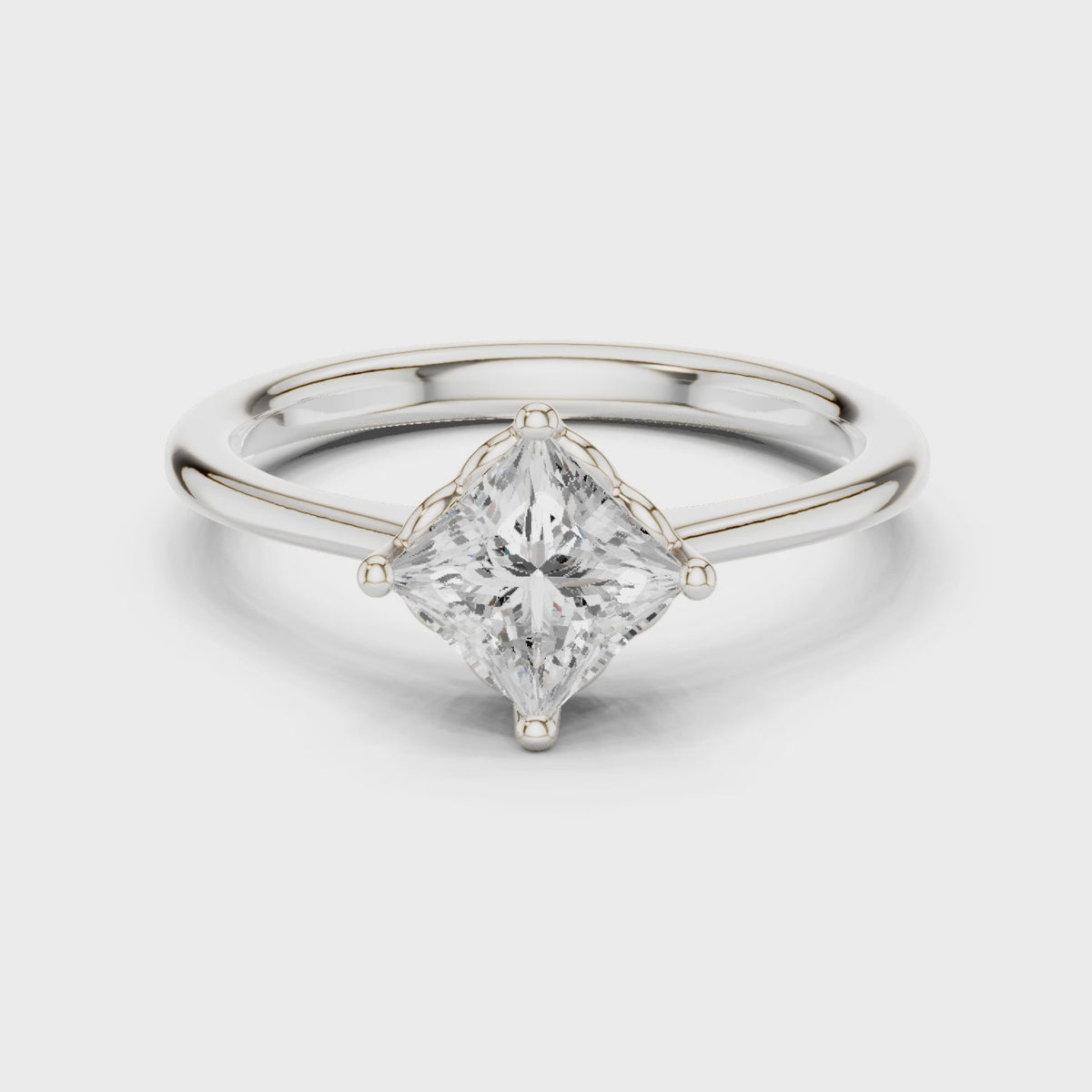Princess-cut lab-grown diamond solitaire engagement ring in white gold, 360 degree video