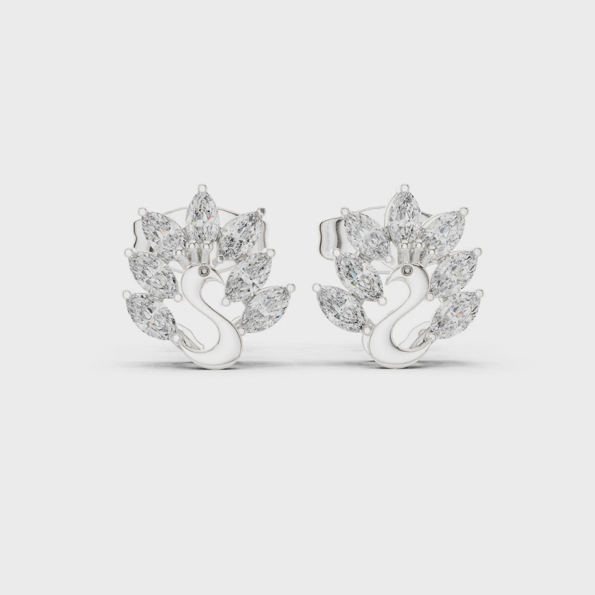 Marquise lab-grown diamond fan stud earrings in white gold, 360 degree video