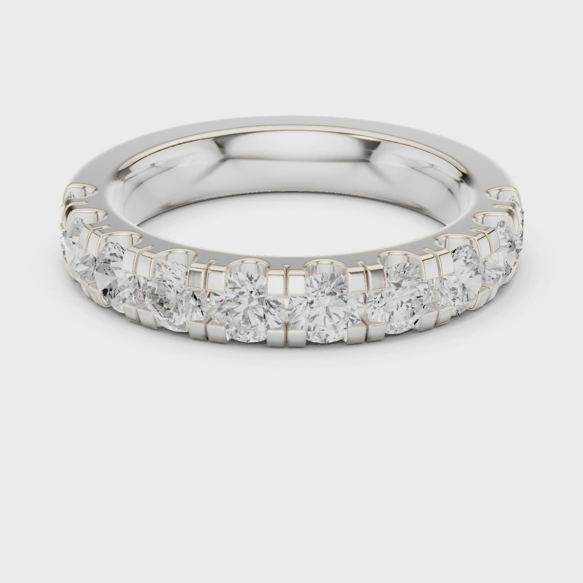 Round lab-grown diamond half eternity band in white gold, 360 degree video