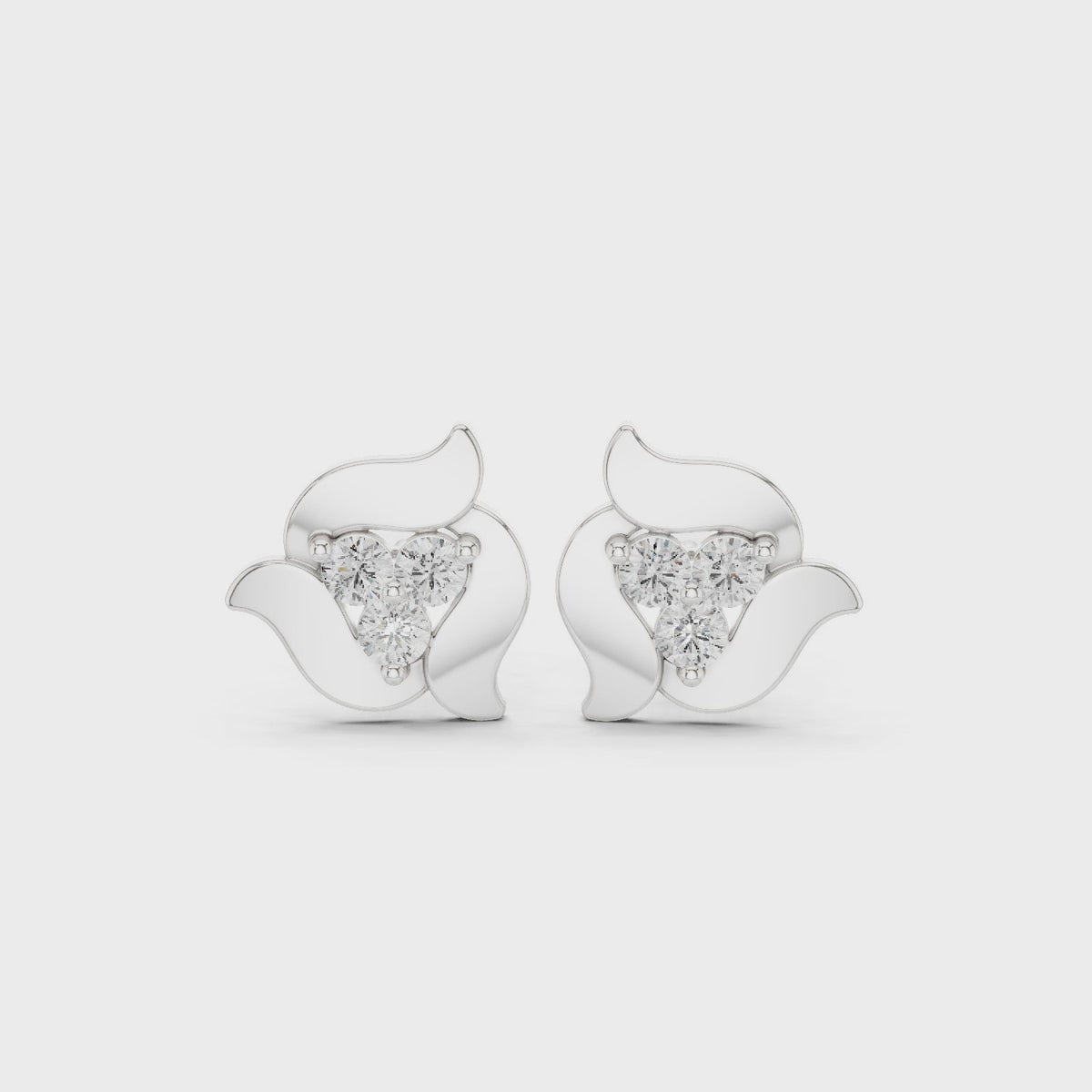 Round lab-grown diamond petal stud earrings in white gold, 360 degree video