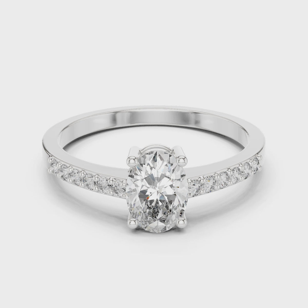 Oval lab-grown diamond pavé engagement ring in white gold, 360 degree video