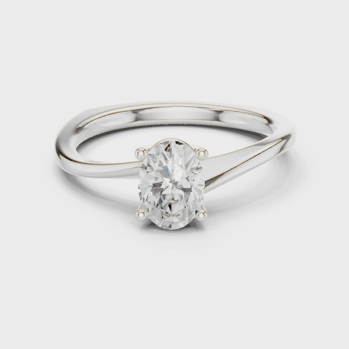 Oval lab-grown diamond solitaire engagement ring in white gold, 360 degree video