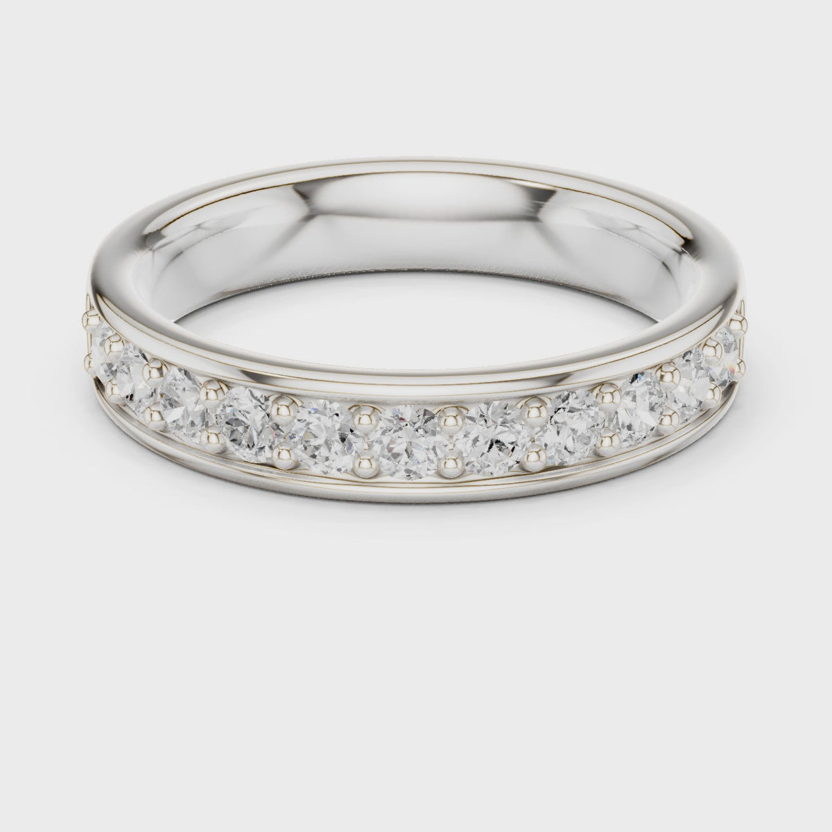 Round lab-grown diamond channel-set band in white gold, 360 degree video