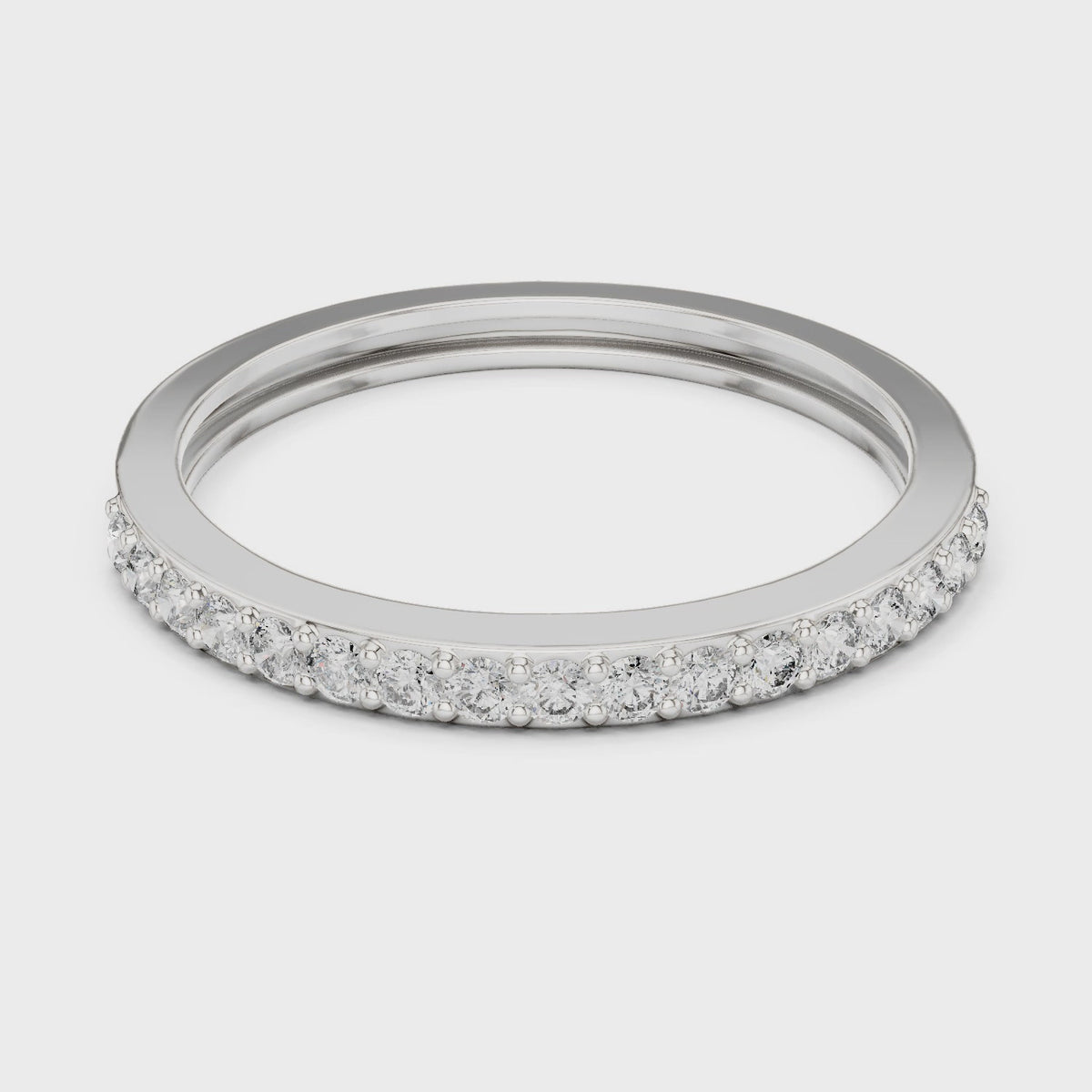 Round lab-grown diamond half eternity band in white gold, 360 degree video