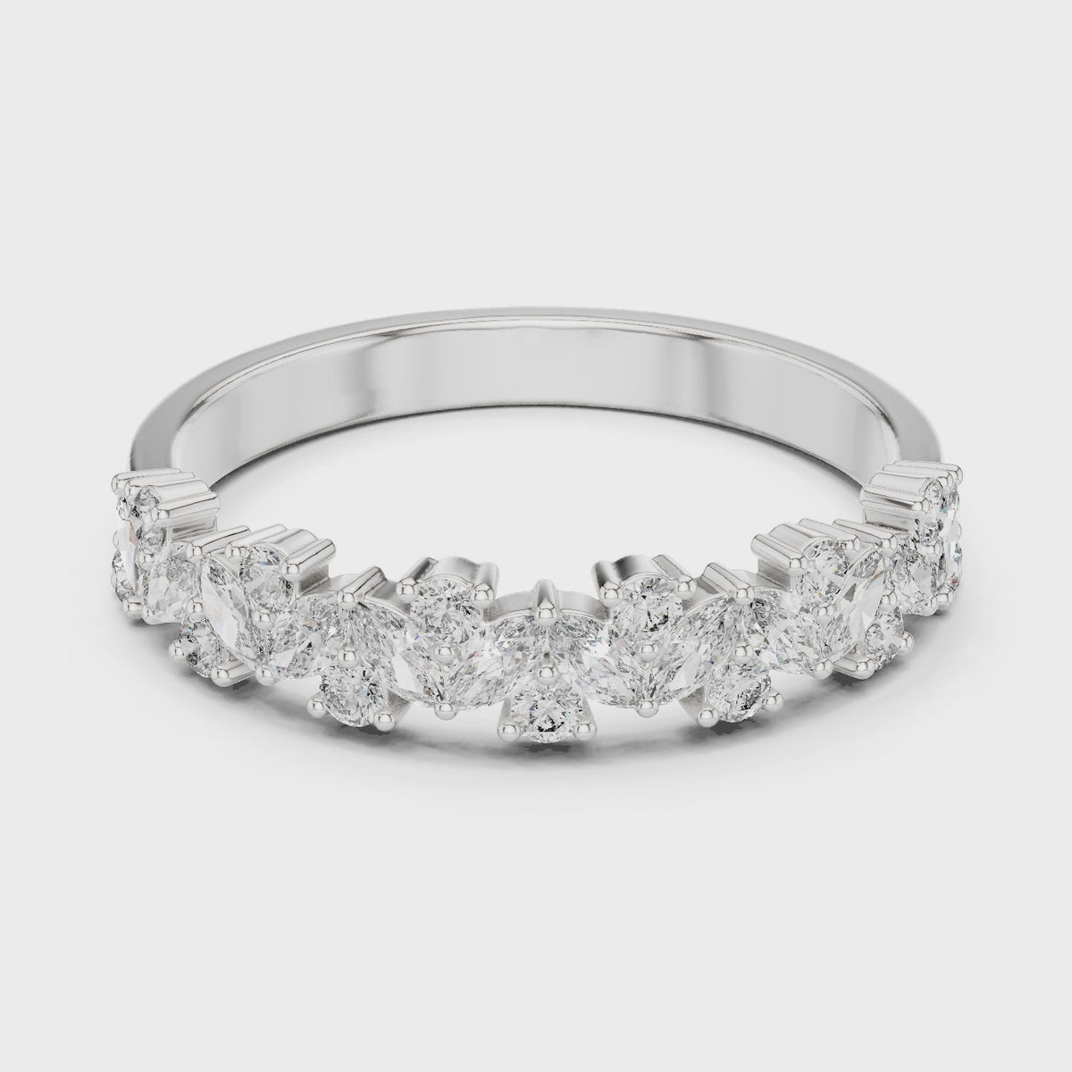 Round lab-grown diamond cluster band in white gold, 360 degree video