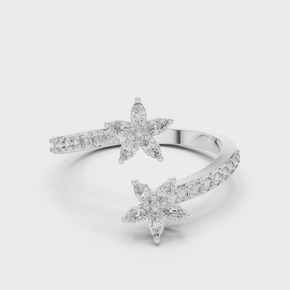 Marquise and round lab-grown diamond cluster ring in white gold, 360 degree video