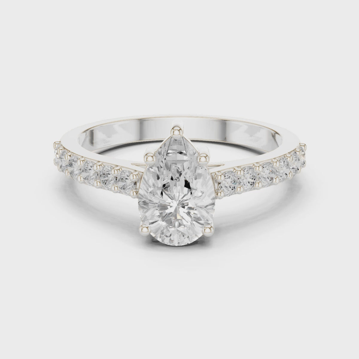 Pear lab-grown diamond pavé engagement ring in white gold, 360 degree video