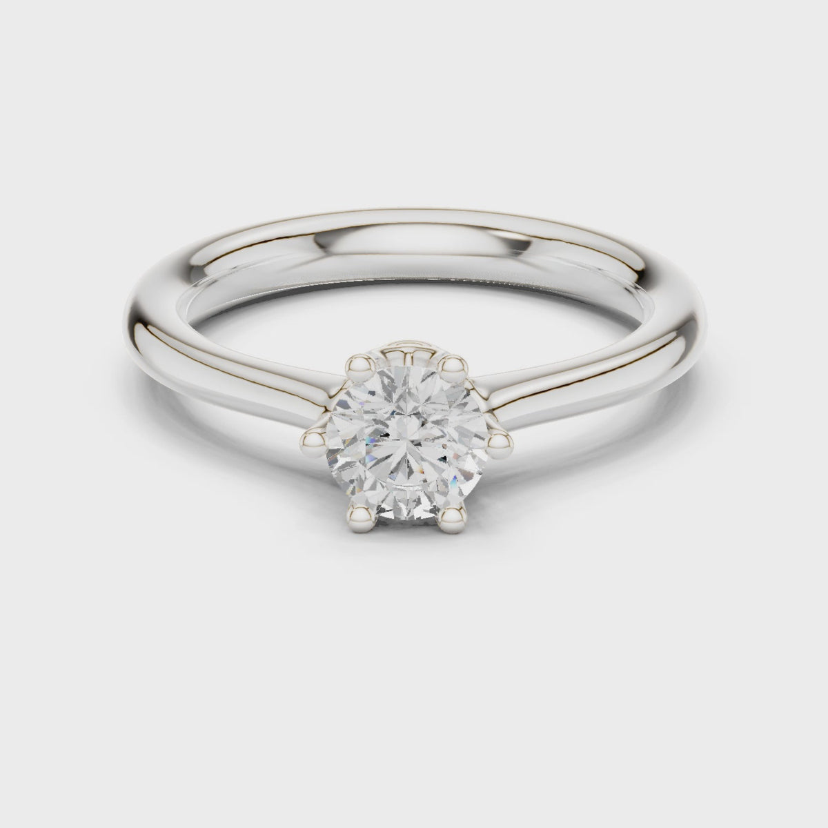 Round lab-grown diamond solitaire engagement ring in white gold, 360 degree video