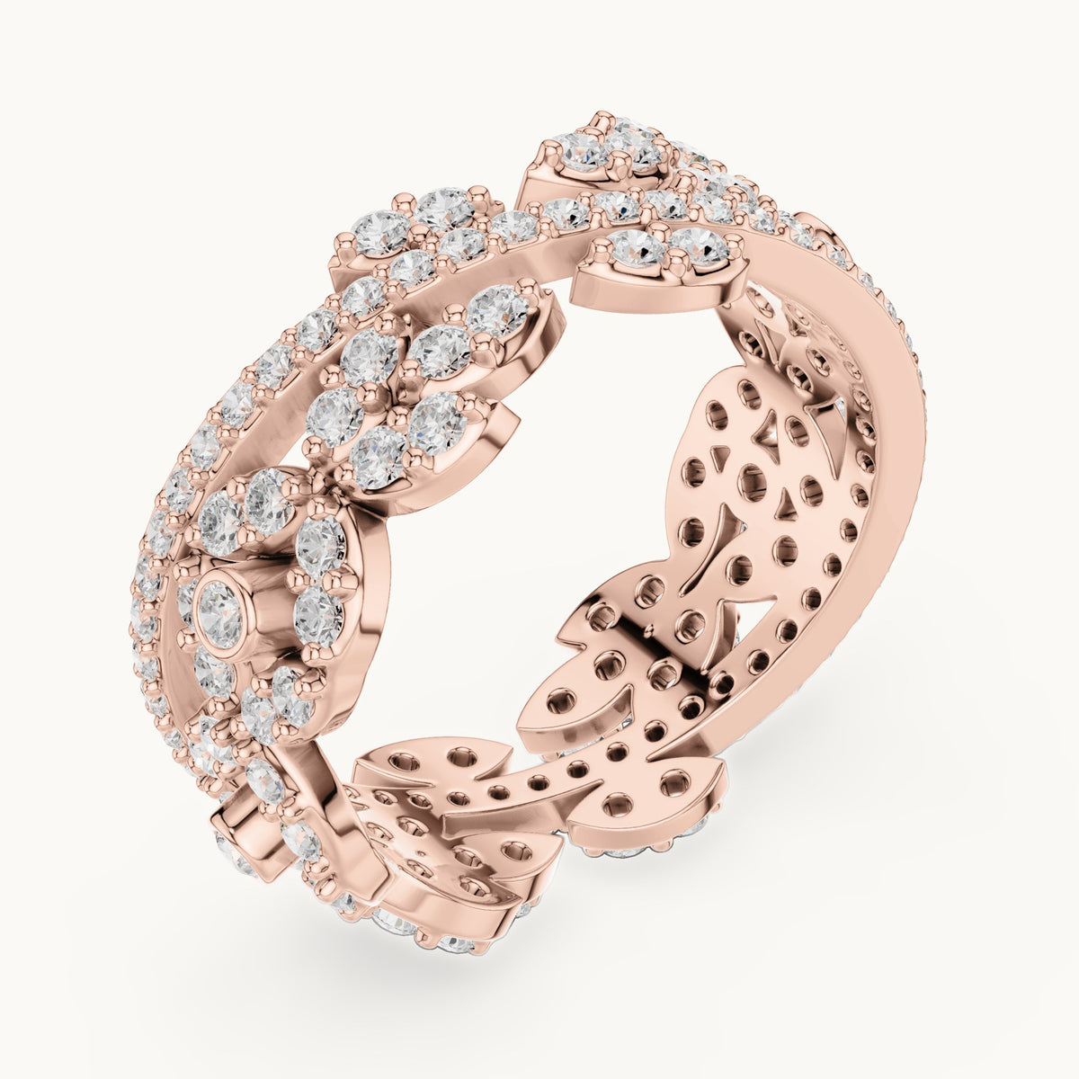Round lab-grown diamond leaf full eternity band in rose gold, 1.22 CT TW, view 2