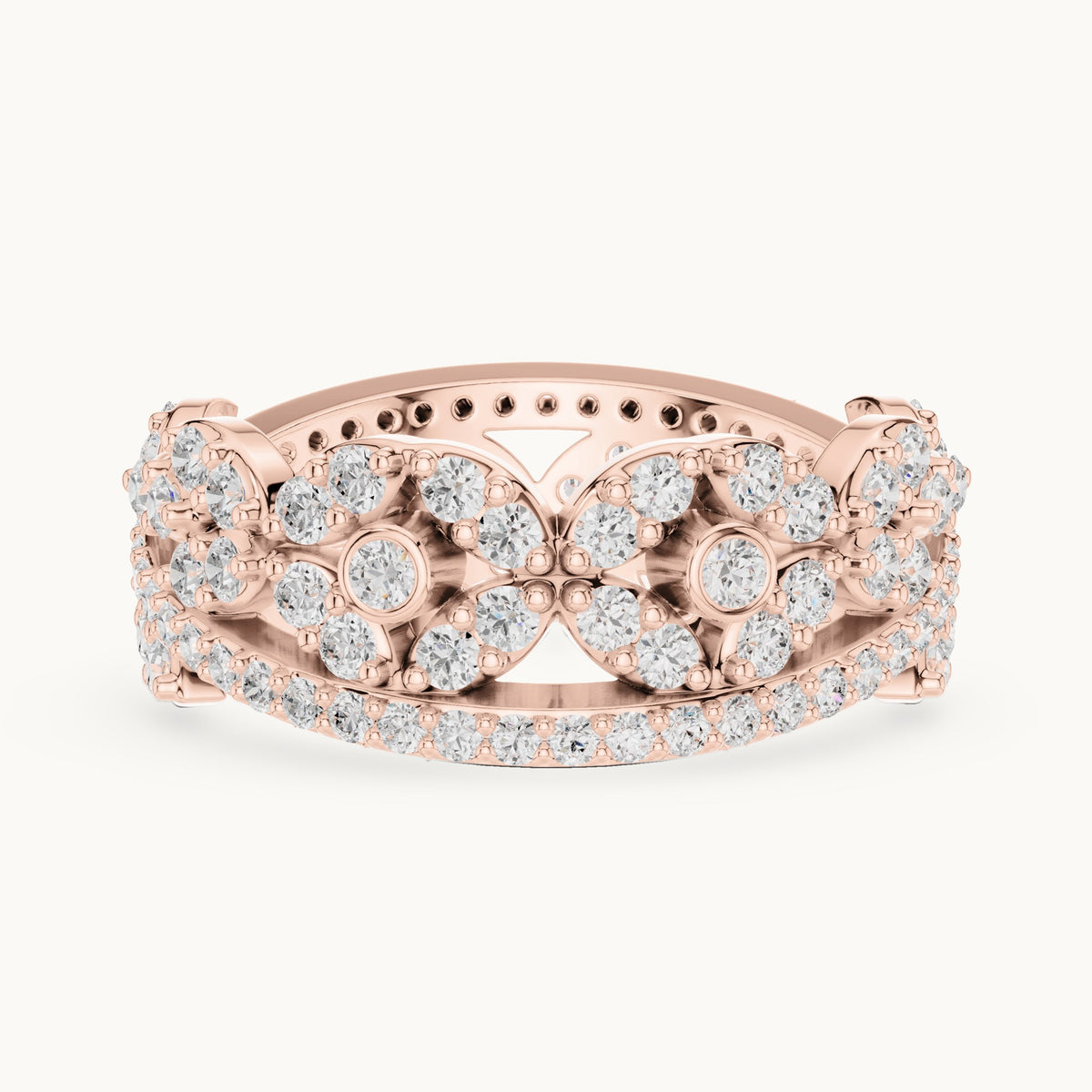 Round lab-grown diamond leaf full eternity band in rose gold, 1.22 CT TW, view 3