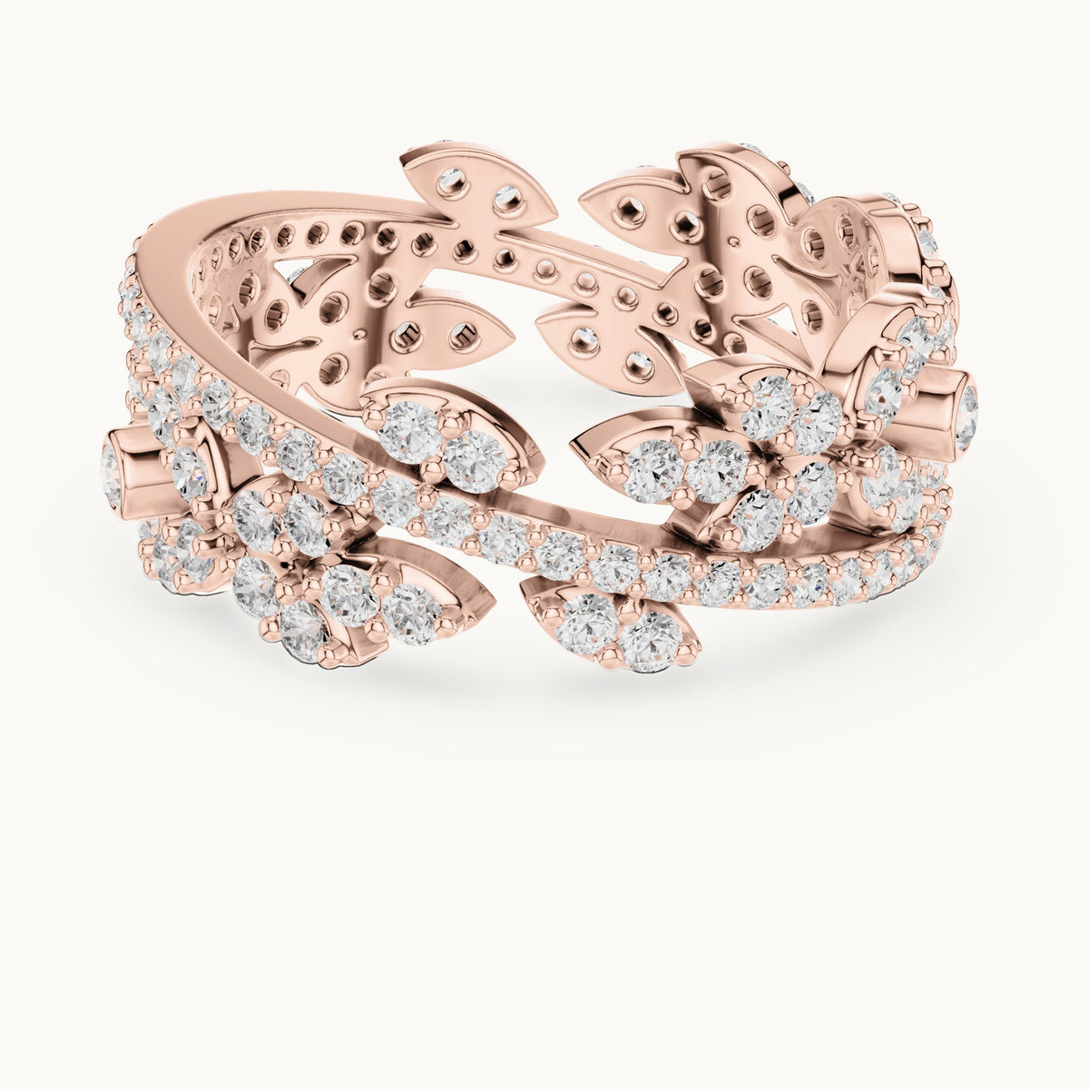 Round lab-grown diamond leaf full eternity band in rose gold, 1.22 CT TW, view 4