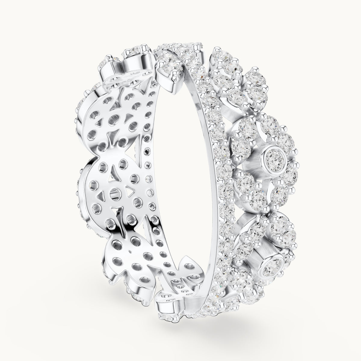 Round lab-grown diamond leaf full eternity band in white gold, 1.22 CT TW, view 1