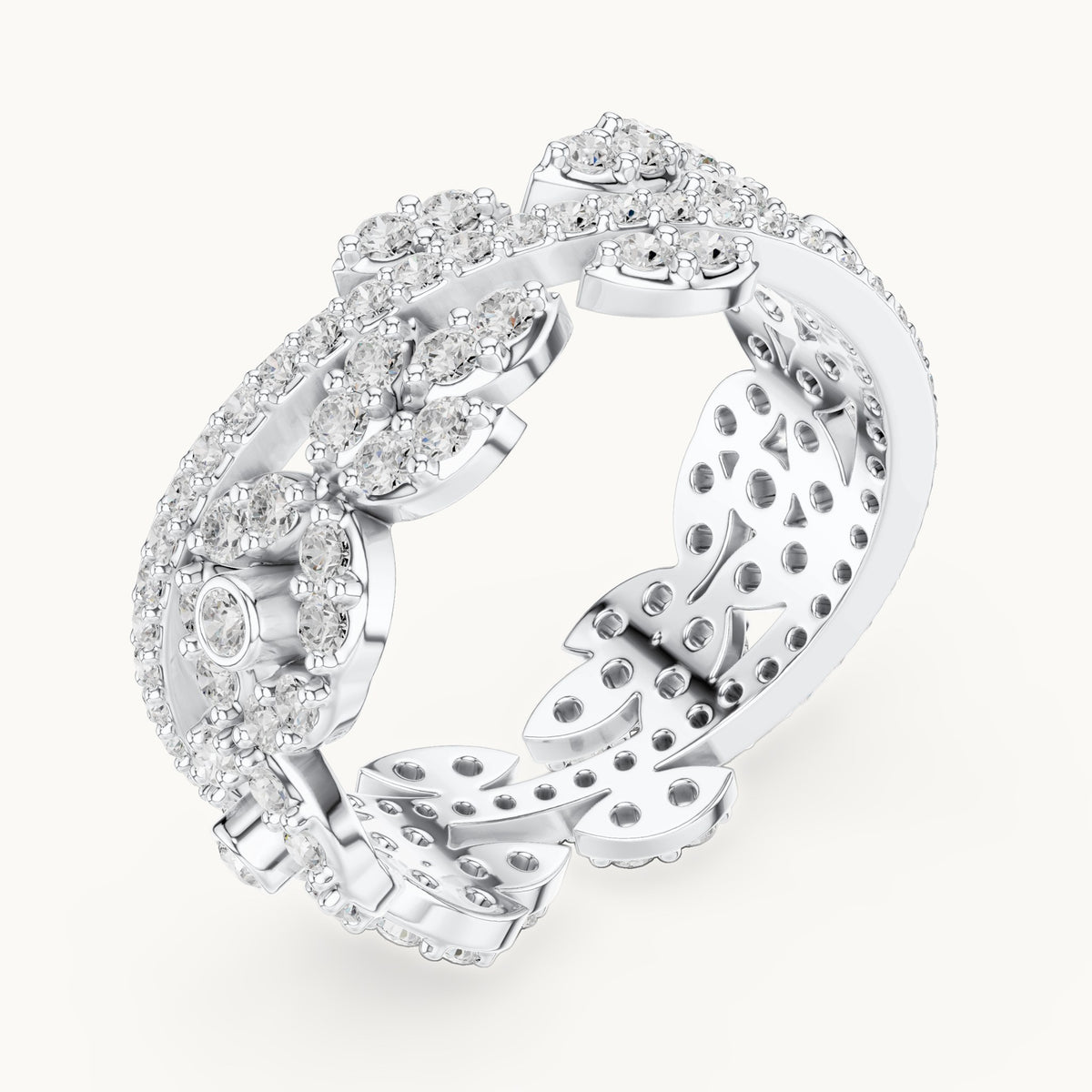 Round lab-grown diamond leaf full eternity band in white gold, 1.22 CT TW, view 2