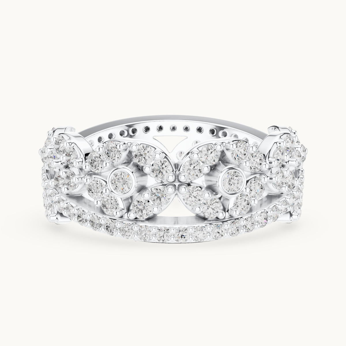 Round lab-grown diamond leaf full eternity band in white gold, 1.22 CT TW, view 3