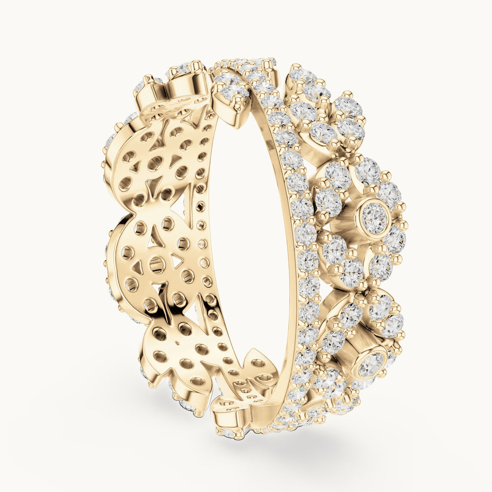 Round lab-grown diamond leaf full eternity band in yellow gold, 1.22 CT TW, view 1