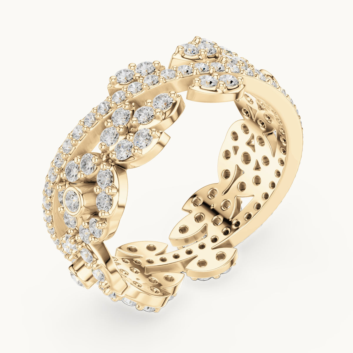 Round lab-grown diamond leaf full eternity band in yellow gold, 1.22 CT TW, view 2