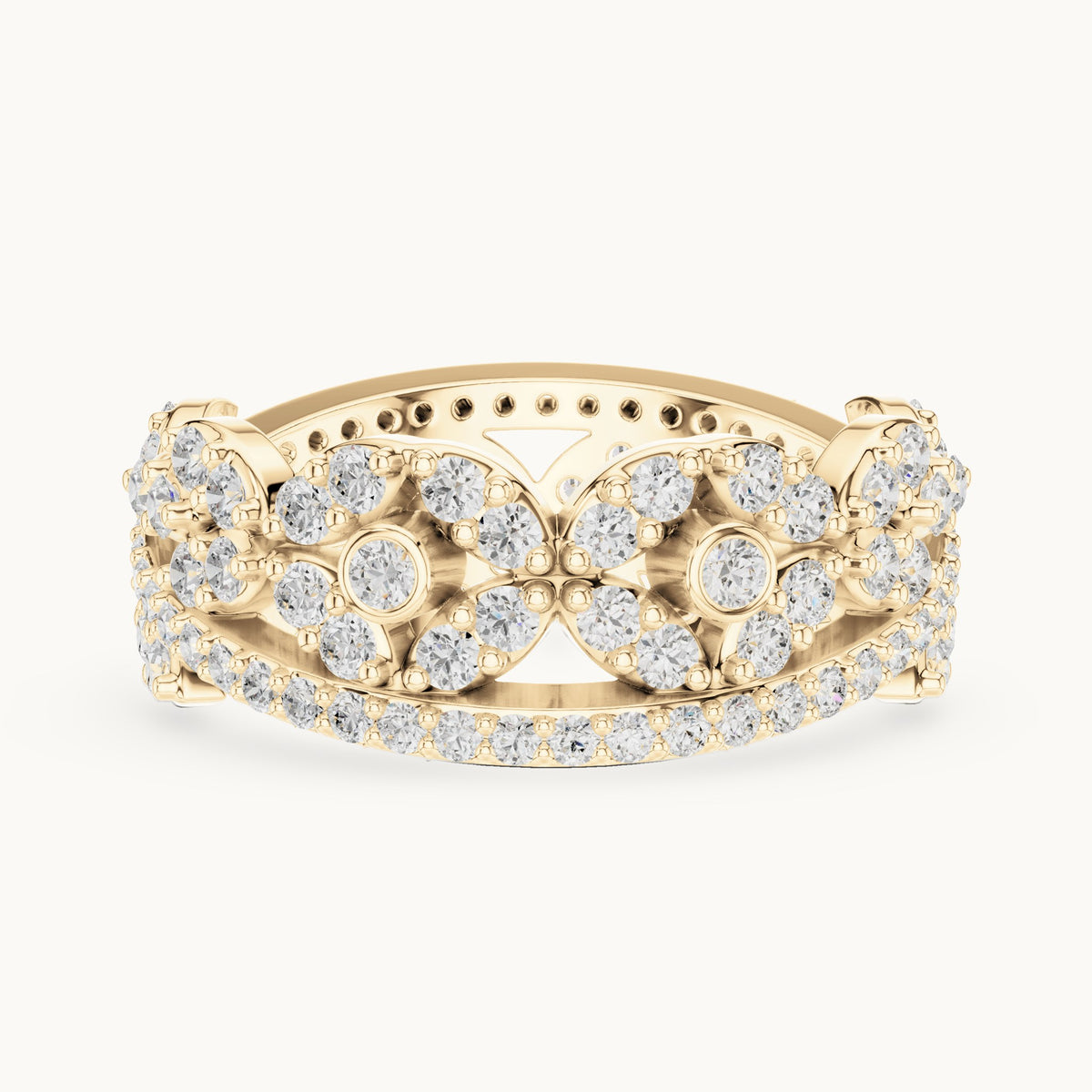 Round lab-grown diamond leaf full eternity band in yellow gold, 1.22 CT TW, view 3