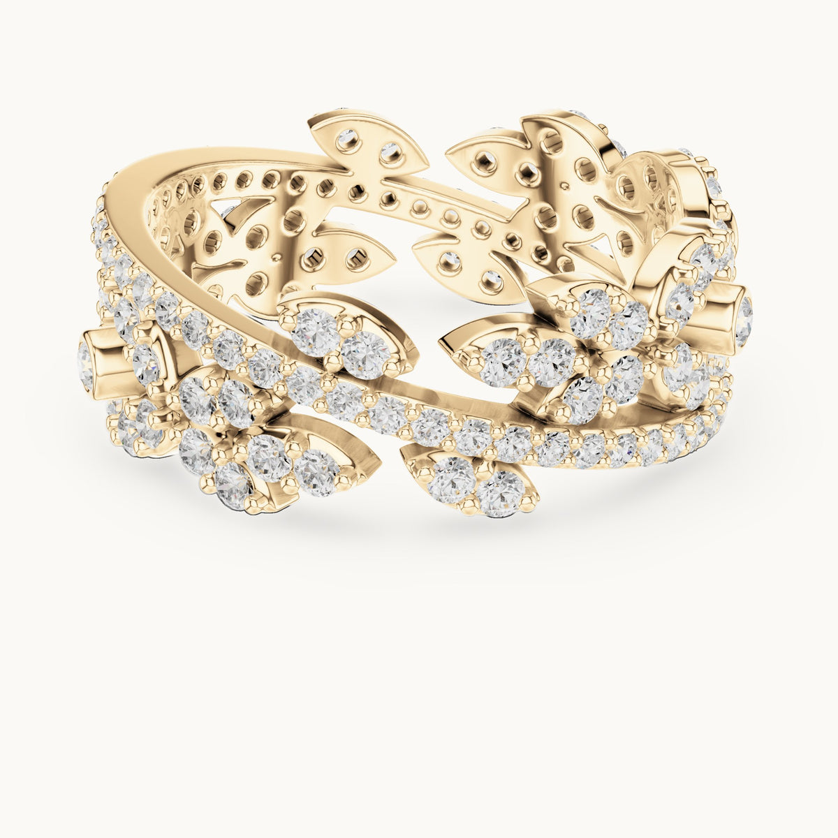 Round lab-grown diamond leaf full eternity band in yellow gold, 1.22 CT TW, view 4